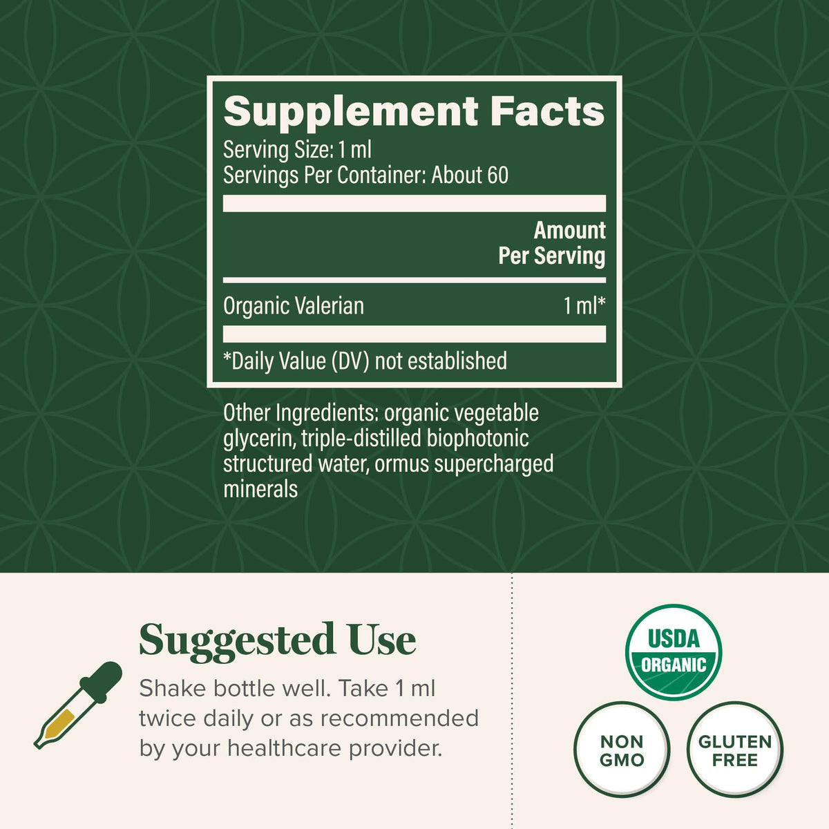 Global Healing Organic Valerian Root Extract 2 Fl Oz bottle side view