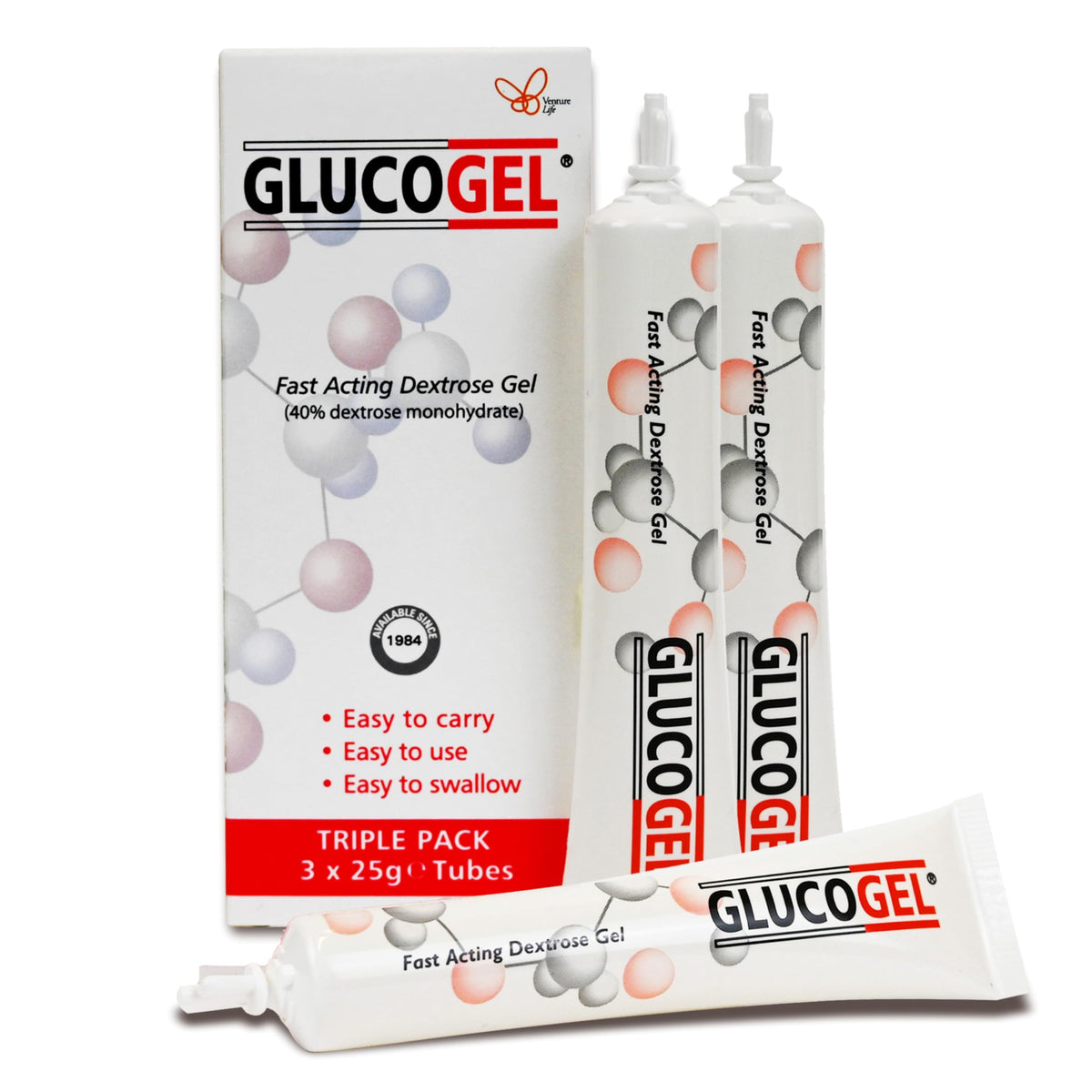 Glucogel Rapid Glucose 3x25g Tubes front view