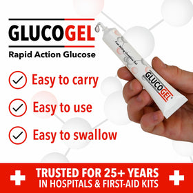 Glucogel Rapid Glucose tubes on a table