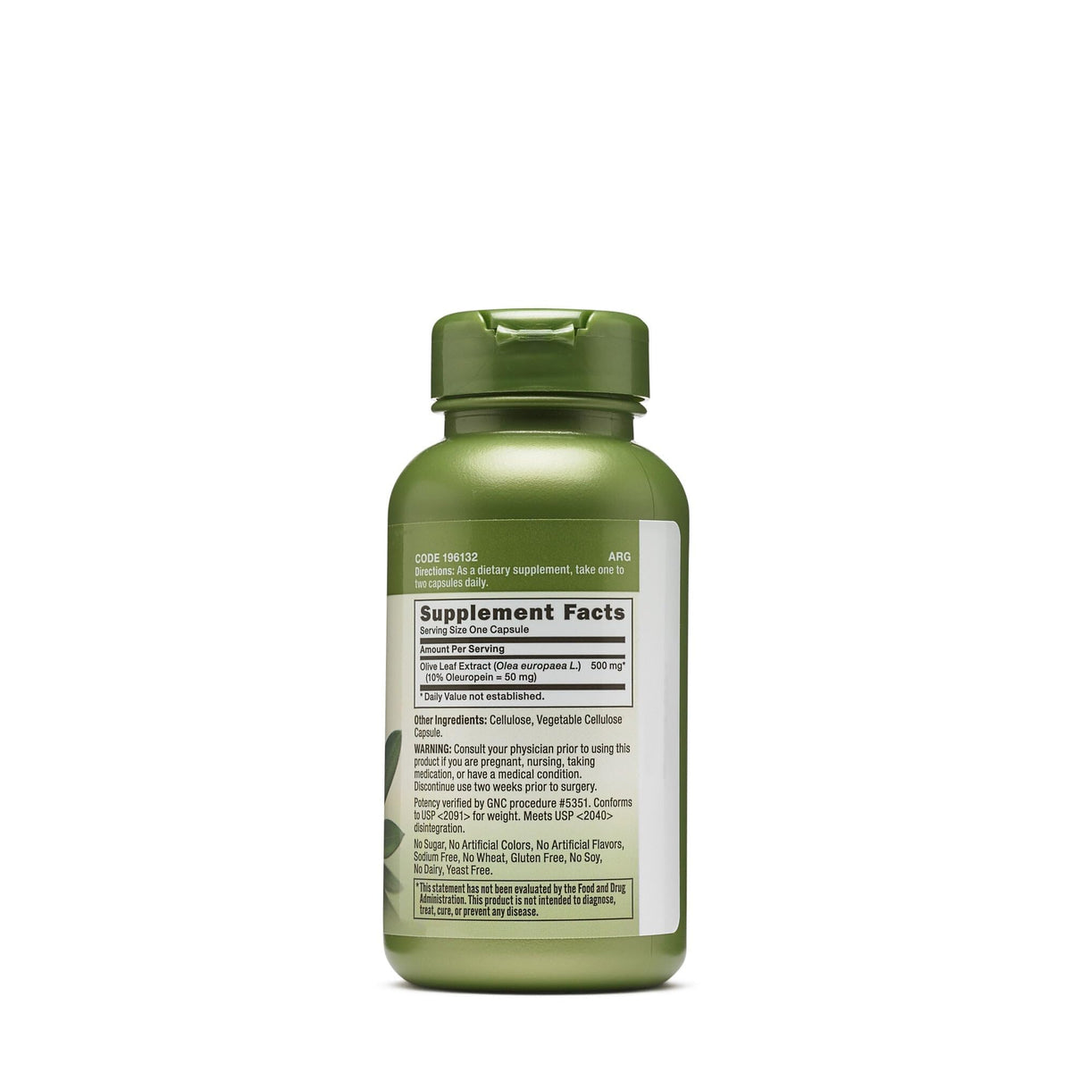 GNC Herbal Plus Olive Leaf 500mg capsule close-up