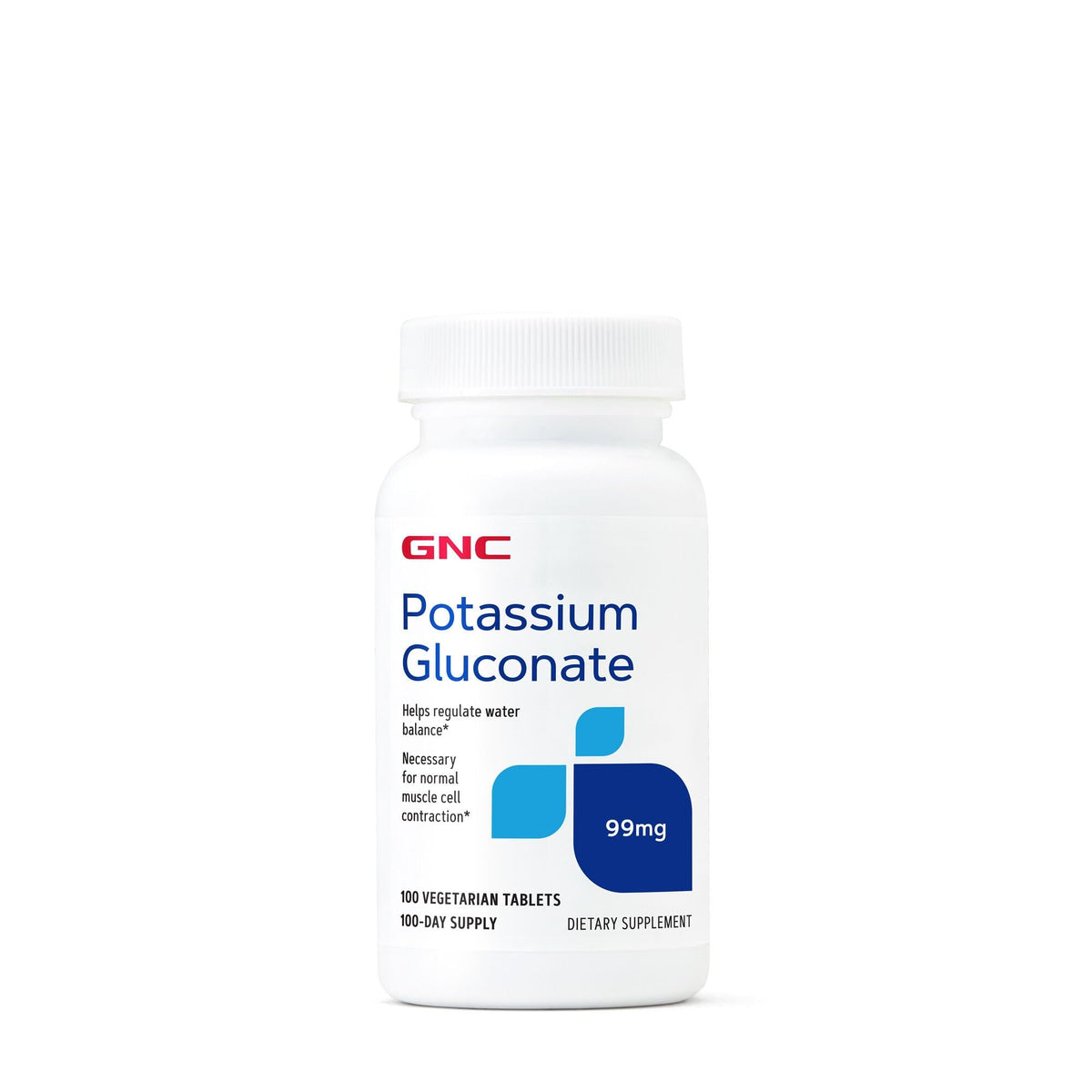 GNC Potassium Gluconate 99mg 100 Tablets front view