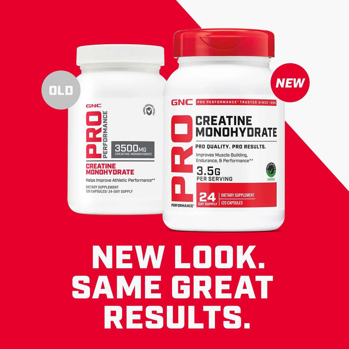 GNC Pro Performance Creatine Monohydrate capsules on a table