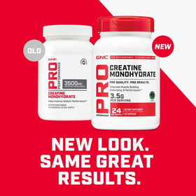 GNC Pro Performance Creatine Monohydrate capsules on a table