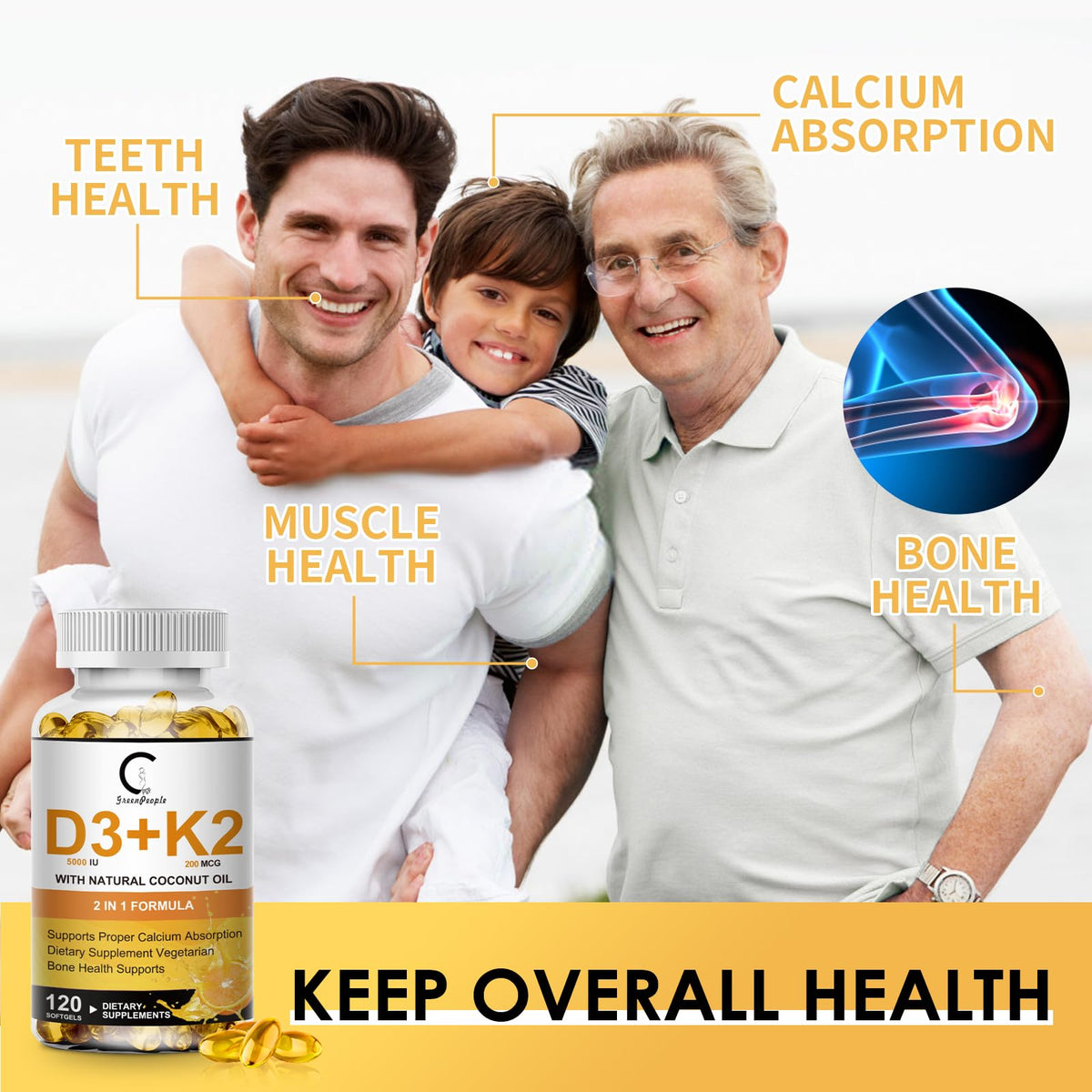 GPGP GreenPeople Vitamin D3 K2 Supplement 5000 IU bottle top view