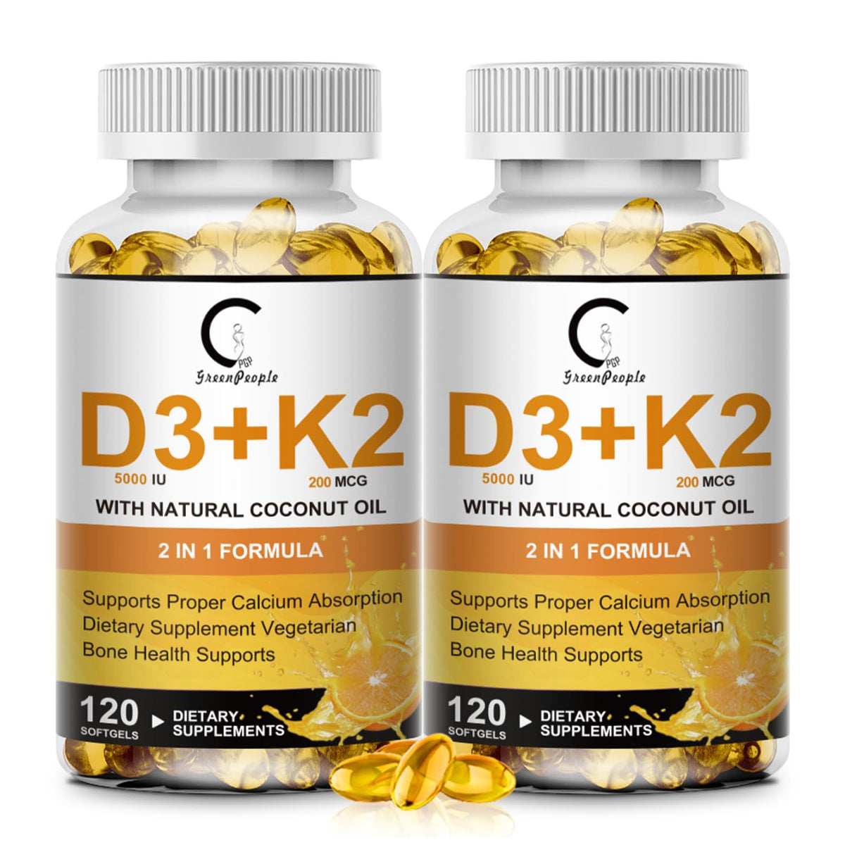 GPGP GreenPeople Vitamin D3 K2 Supplement 5000 IU front view