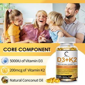 GPGP GreenPeople Vitamin D3 K2 Supplement 5000 IU with coconut oil