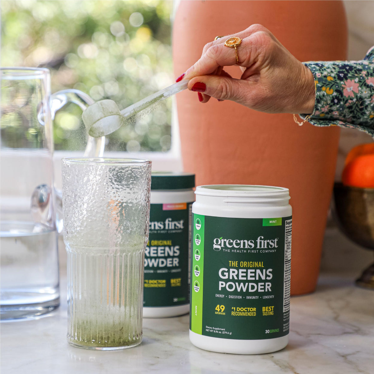 Greens First Original Greens Powder Berry flavour scoop