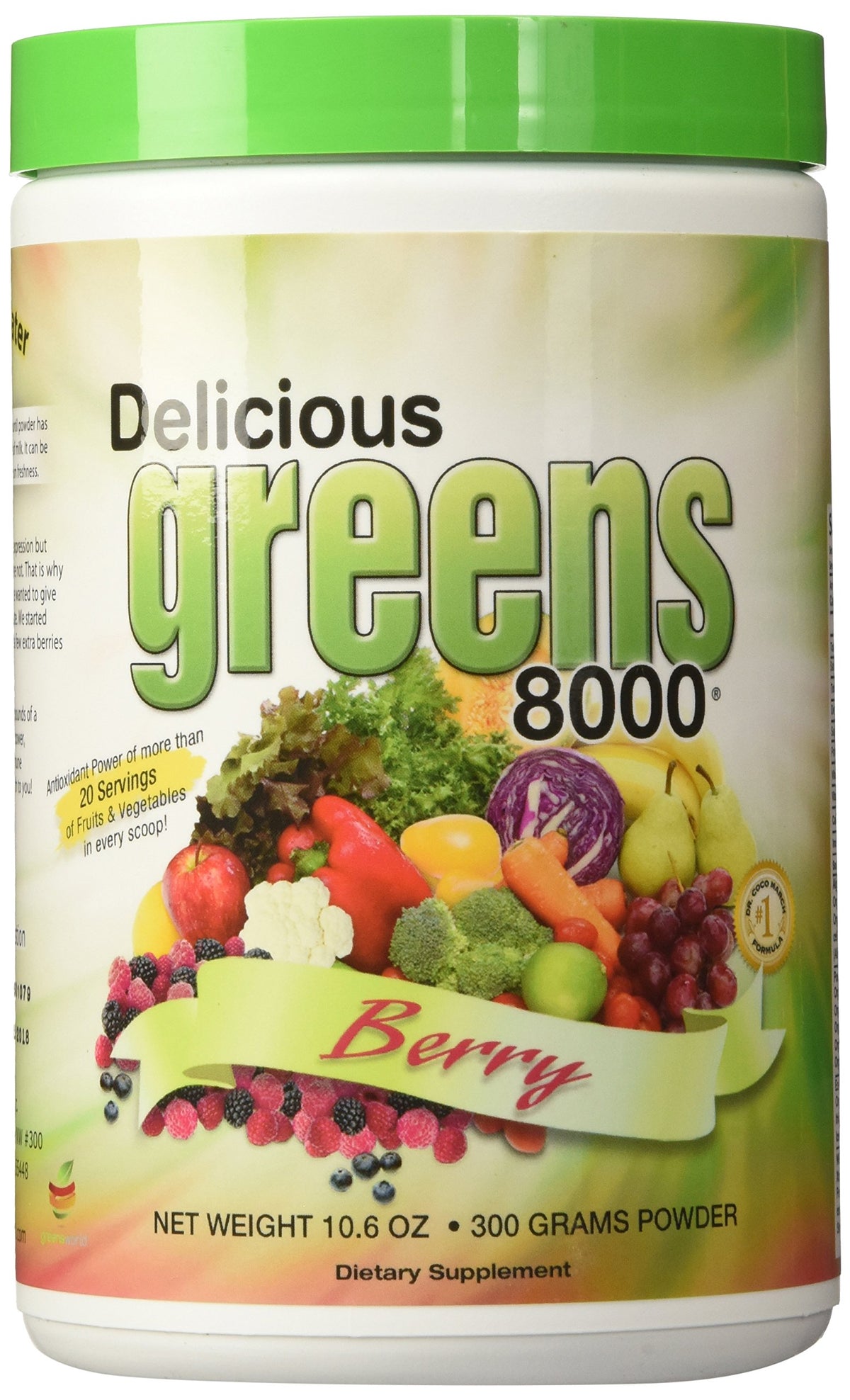 Greens World 8000 Delicious Greens 8000 Berry 10.6 oz front view
