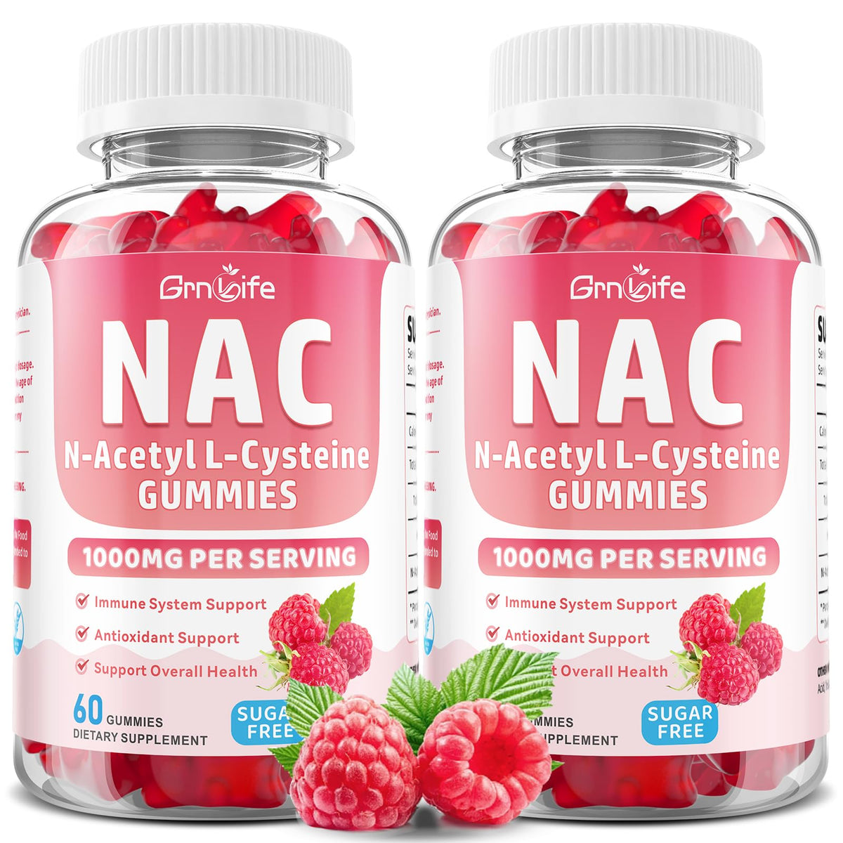GrnLife NAC Gummies 1000mg raspberry flavour front view