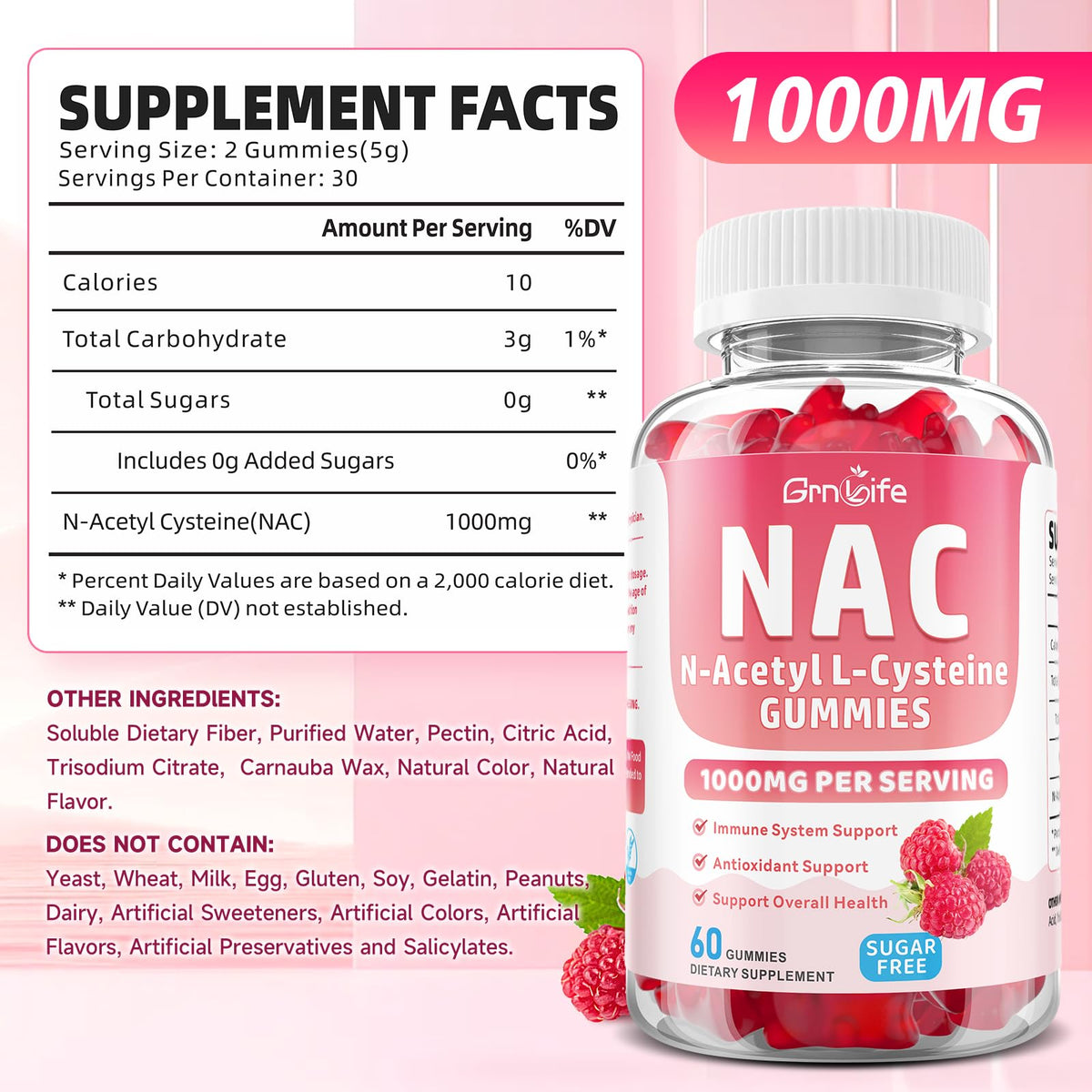 GrnLife NAC Gummies bottle with 120 count
