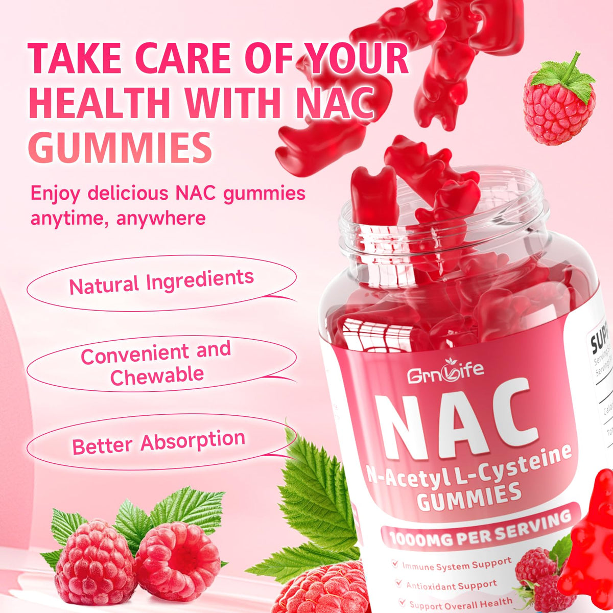 GrnLife NAC Gummies showing texture and chewability