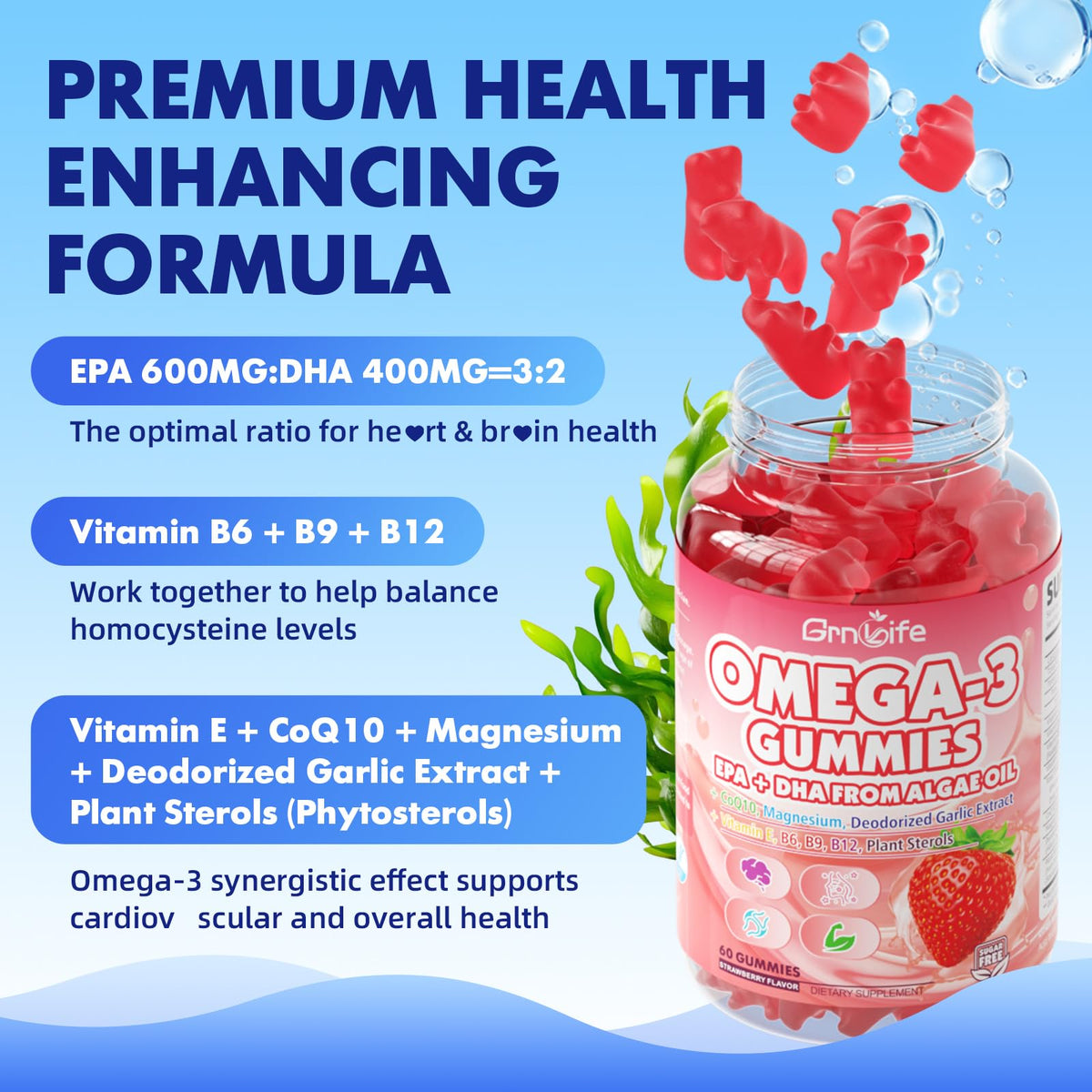 GrnLife Vegan Omega 3 Gummies 1000mg gummies close-up