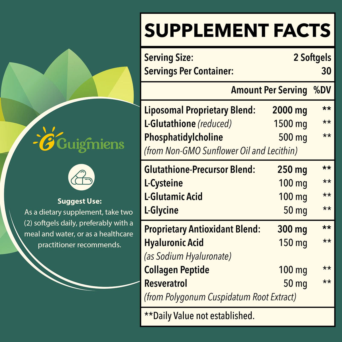 Guigmiens Liposomal Glutathione 2000 MG softgel capsules