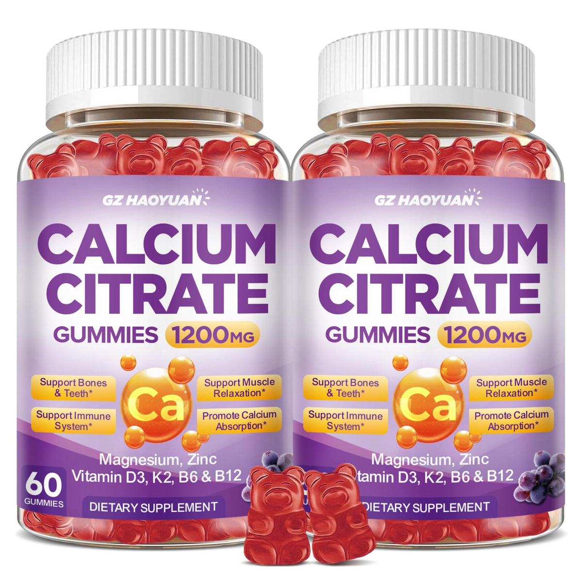 GZ HAOYUAN Calcium Citrate Gummies bottle front view