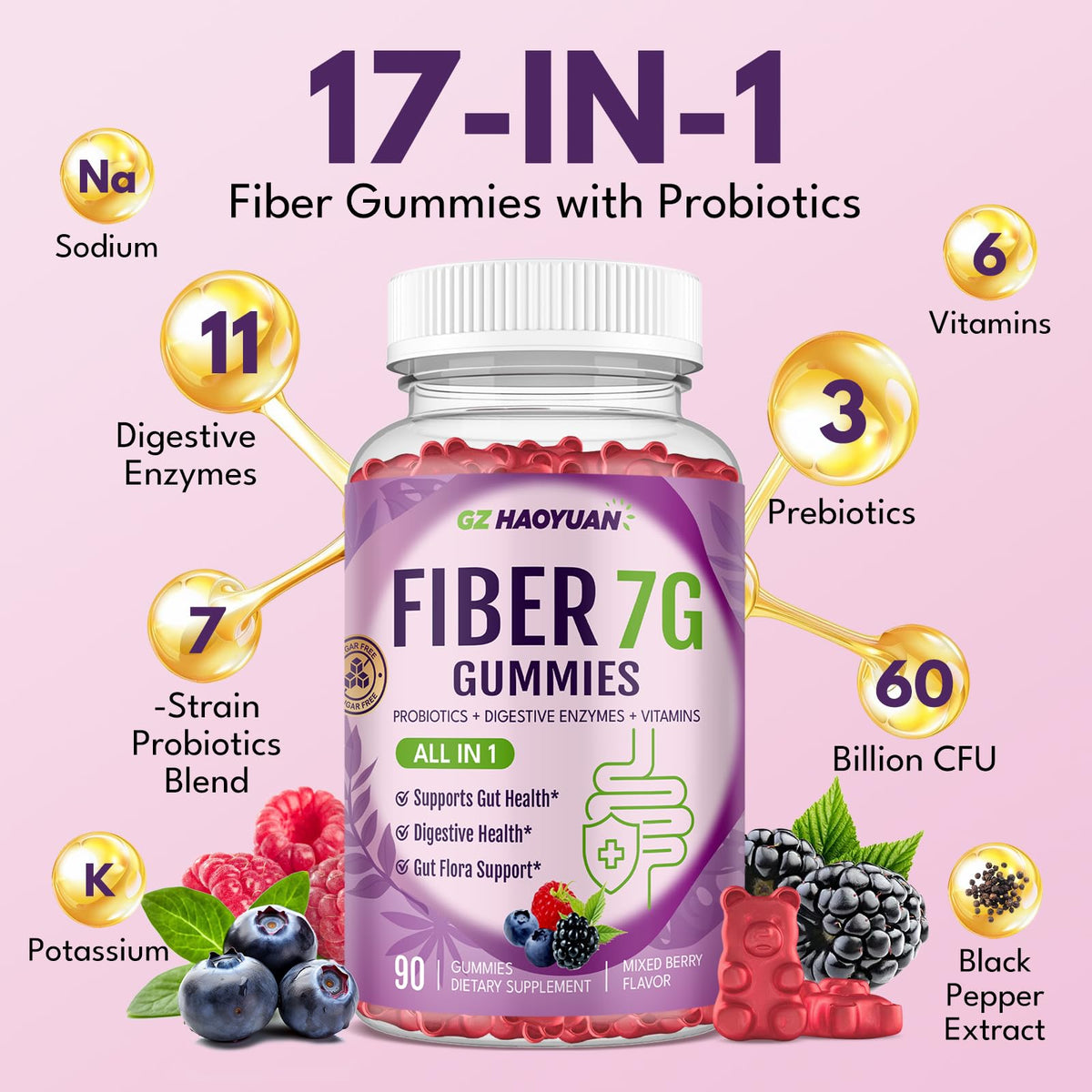 GZ HAOYUAN Fiber Gummies with fresh berries
