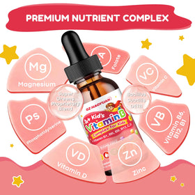GZ HAOYUAN Vitamin B Complex for Kids 2 fl oz Strawberry on a kitchen counter