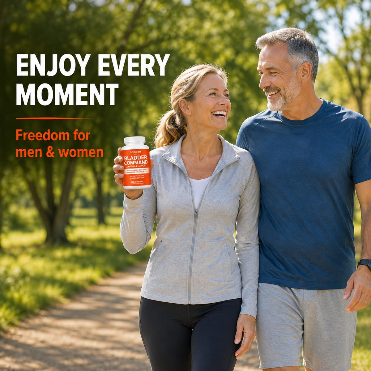 Happee Bladder Control Supplement capsules in hand
