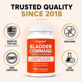 Happee Bladder Control Supplement ingredients list on packaging
