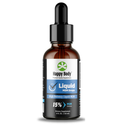 HAPPY BODY Liquid MSM Drops 4 fl oz glass bottle with dropper