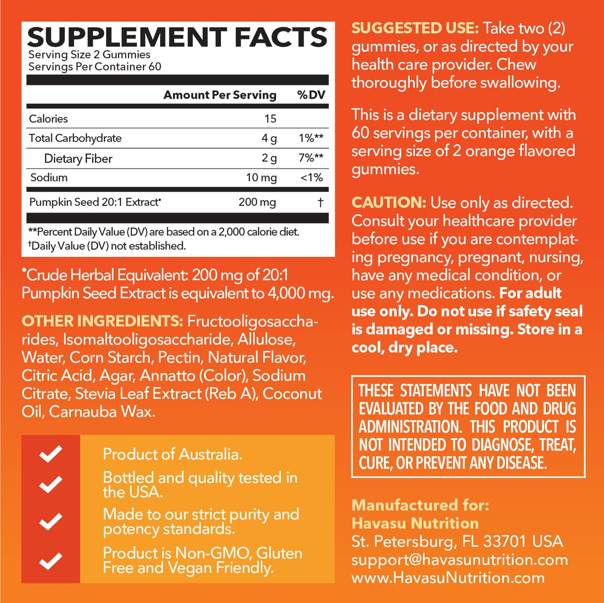 HAVASU NUTRITION Pumpkin Seed Oil Gummies packaging