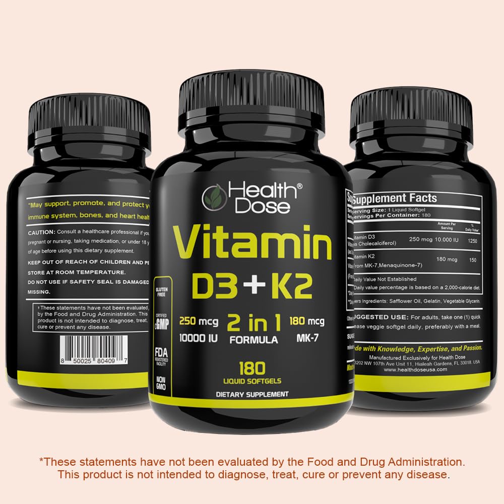 Health Dose Vitamin D3 + K2 Supplement ingredients list