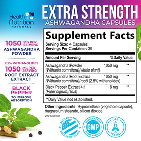 Health Nutrition Naturals Ashwagandha Supplements bottle side view