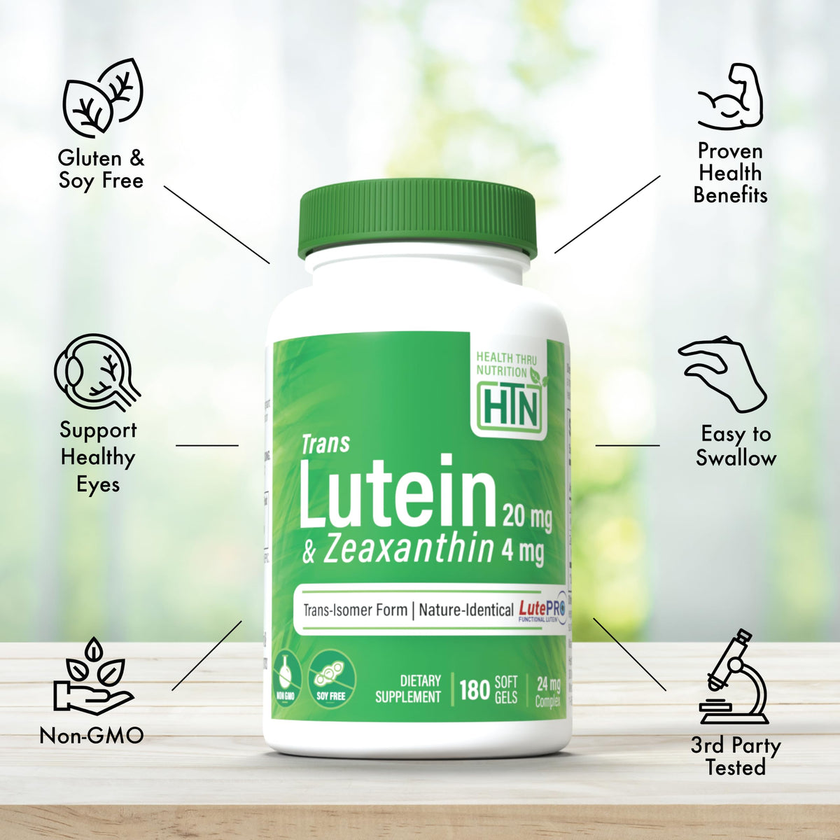 Health Thru Nutrition Trans Lutein 180 softgels back label