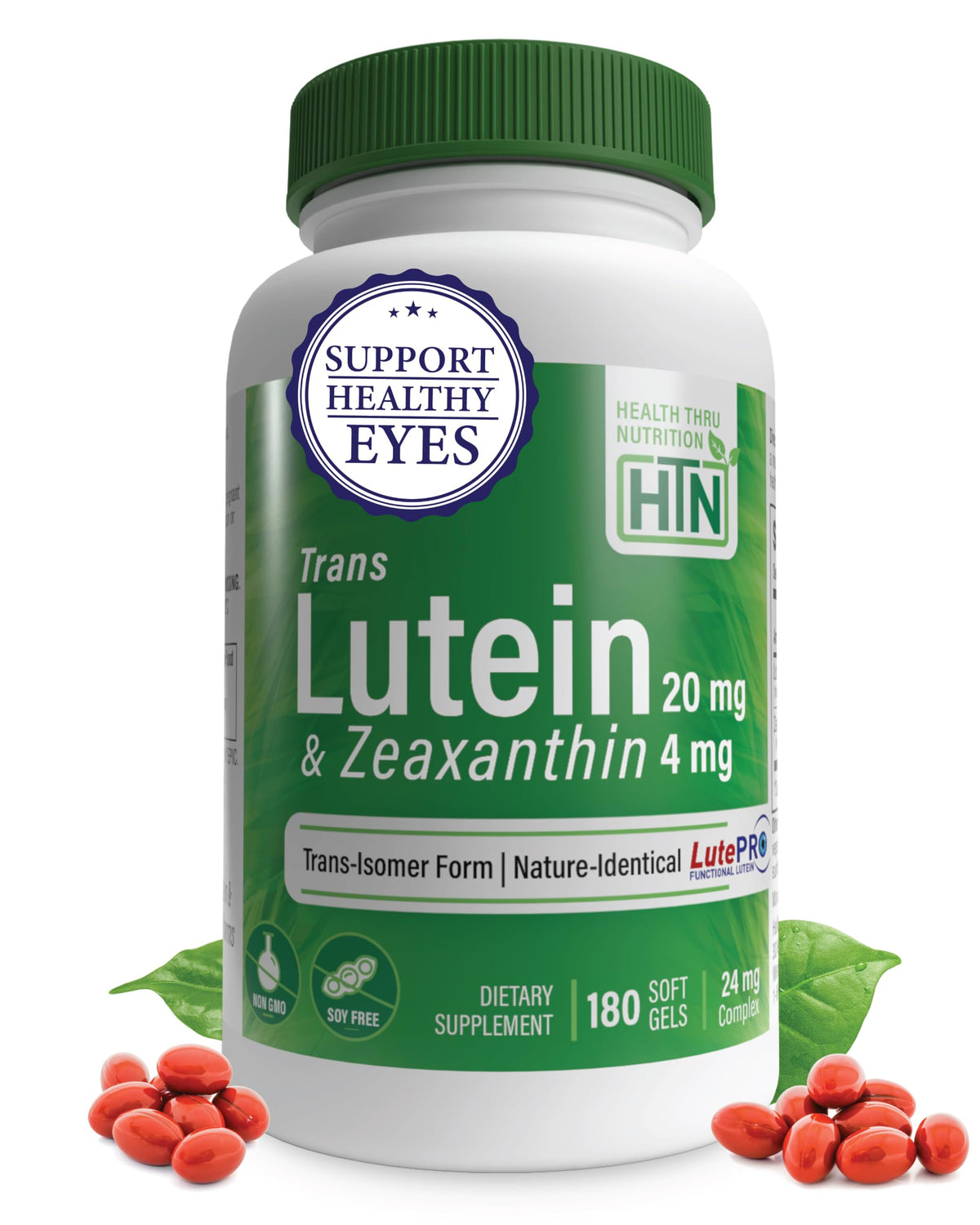 Health Thru Nutrition Trans Lutein 20mg 180 softgels front view
