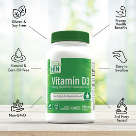 Health Thru Nutrition Vitamin D3 10,000iu mini softgels bottle with label