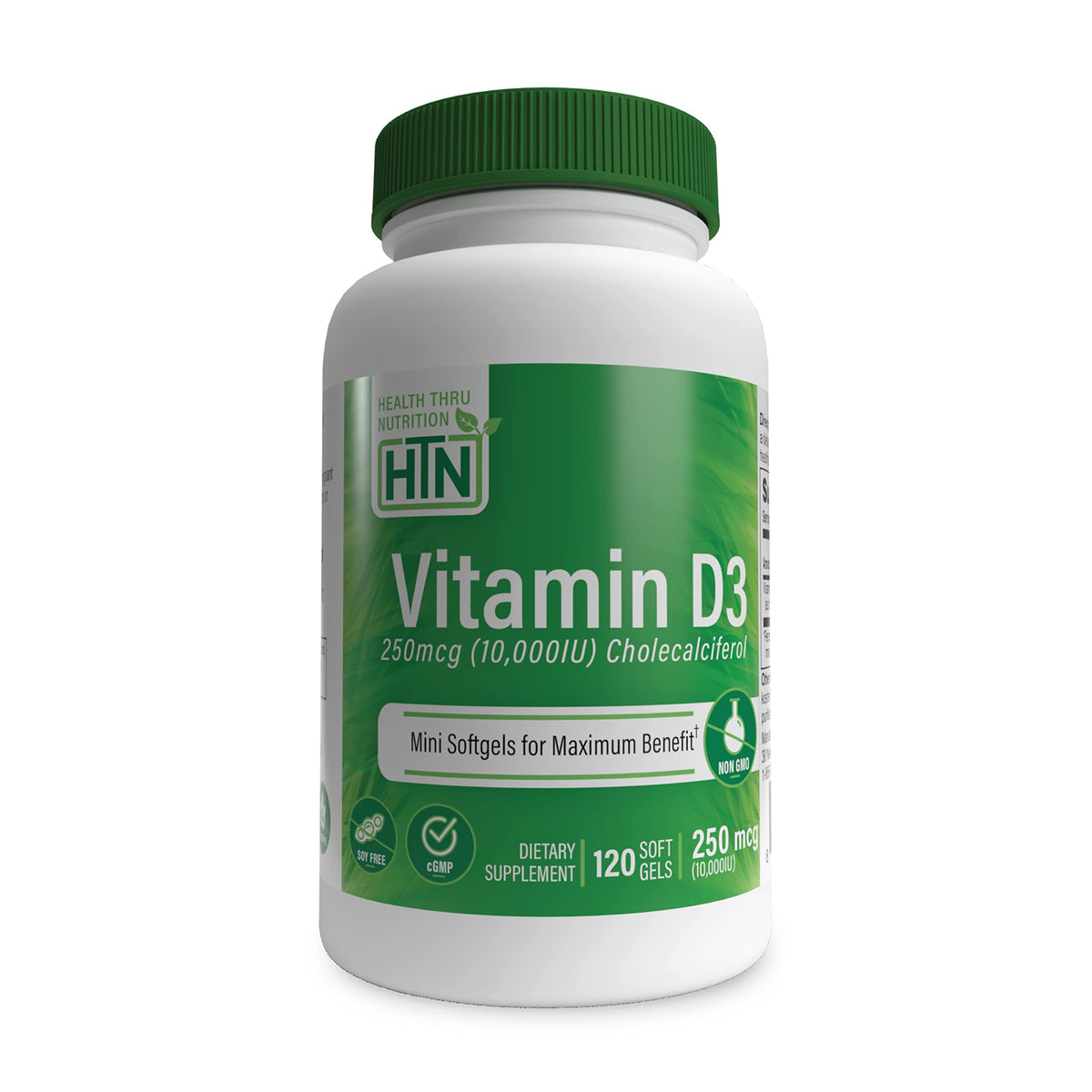 Health Thru Nutrition Vitamin D3 10,000iu mini softgels front view