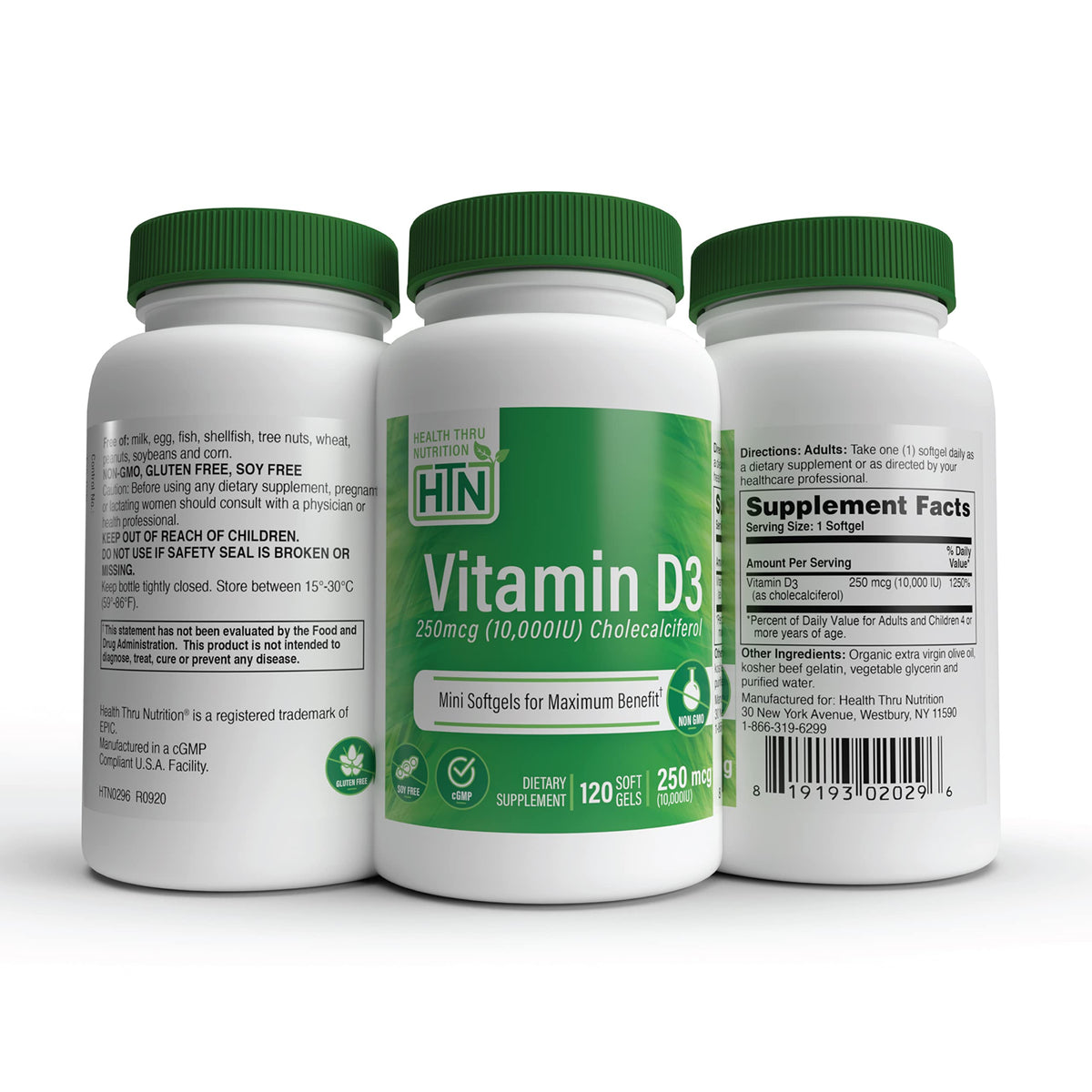 Health Thru Nutrition Vitamin D3 10,000iu mini softgels with measuring spoon