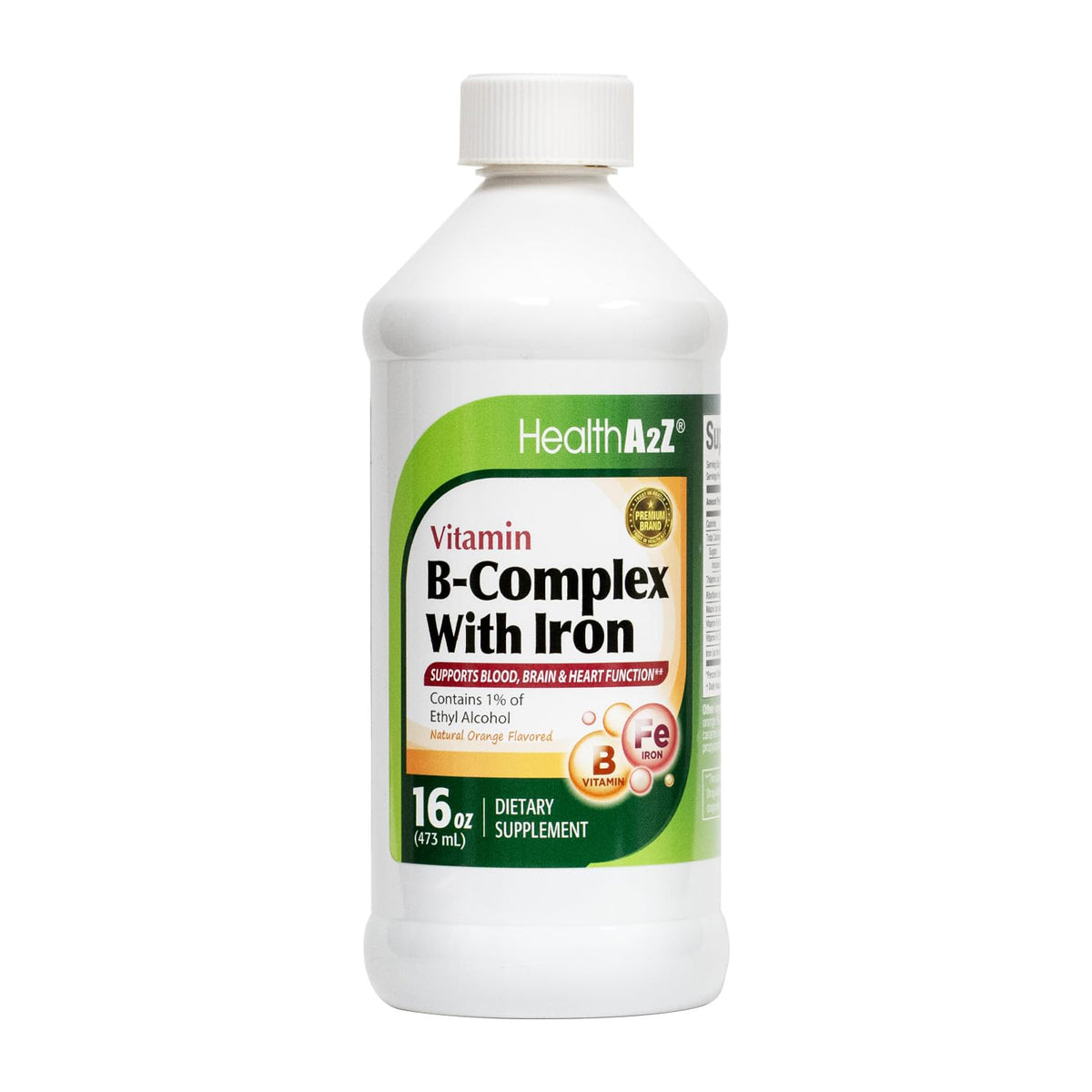 HealthA2Z Liquid Vitamin B-Complex Plus Iron 16oz front view