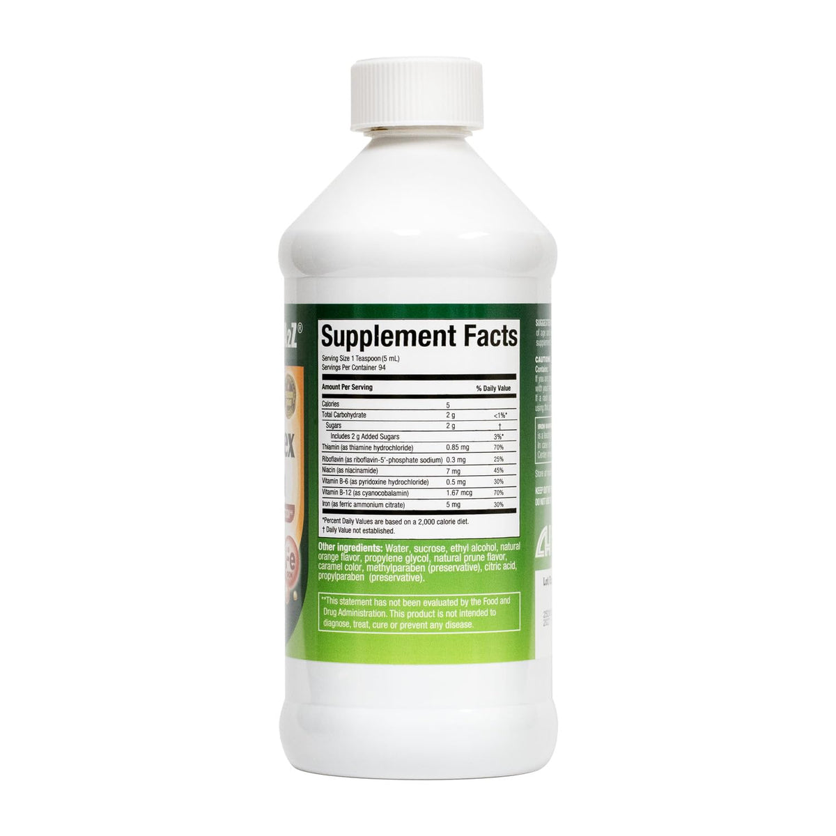 HealthA2Z Liquid Vitamin B-Complex Plus Iron 16oz side view