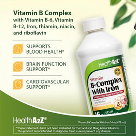 HealthA2Z Liquid Vitamin B-Complex Plus Iron on a kitchen counter