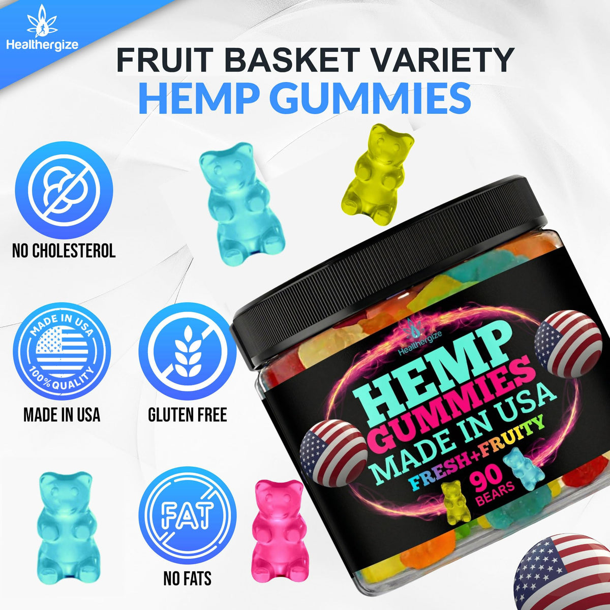 Healthergize Hemp Gummies displayed with other wellness supplements
