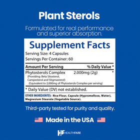 Healthfare Plant Sterols Capsules bottle with clear label