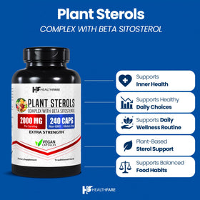 Healthfare Plant Sterols Capsules side view showing vegan label