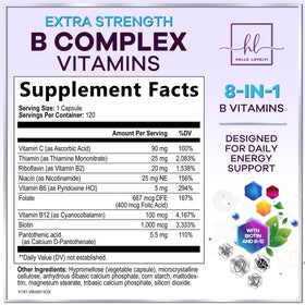 Hello Lovely! B Complex Vitamin Supplement 120 capsules side view