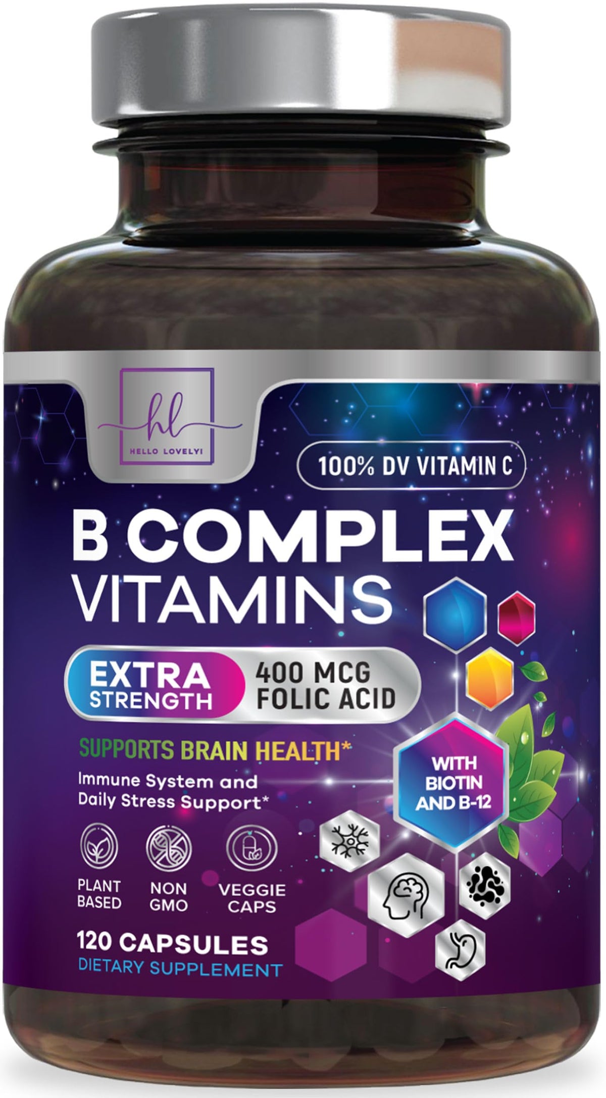 Hello Lovely! B Complex Vitamin Supplement 3X Strength front view