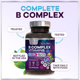 Hello Lovely! B Complex Vitamin Supplement bottle with a glass of water