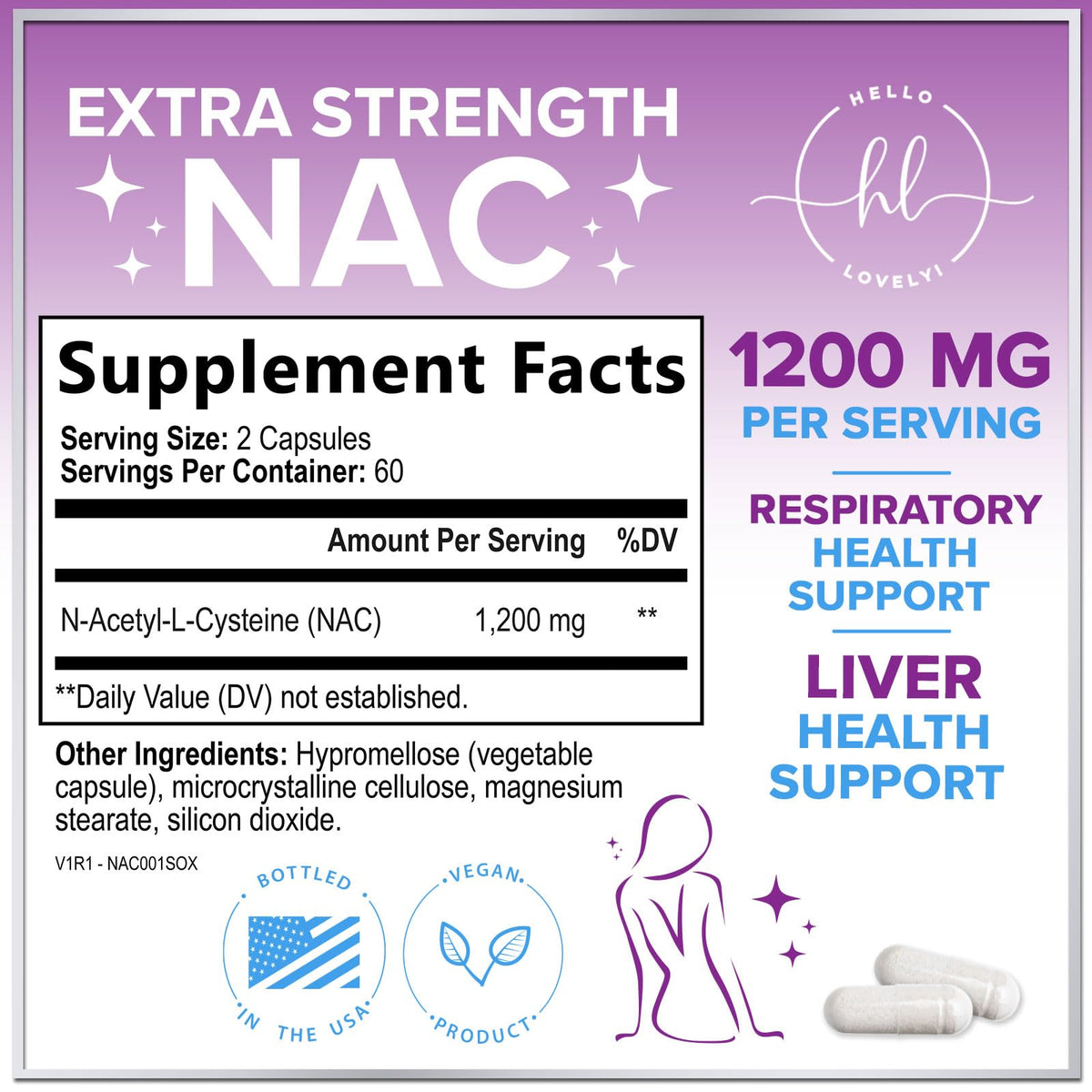 Hello Lovely! NAC Supplement side view showing capsule size