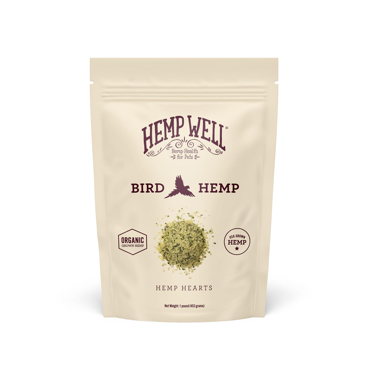 Hemp Well Organic Hemp Hearts 1 pound bag front view