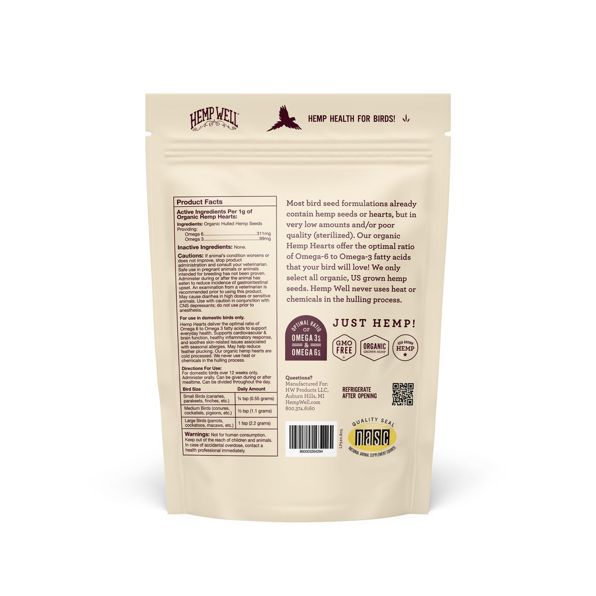 Hemp Well Organic Hemp Hearts on a wooden table