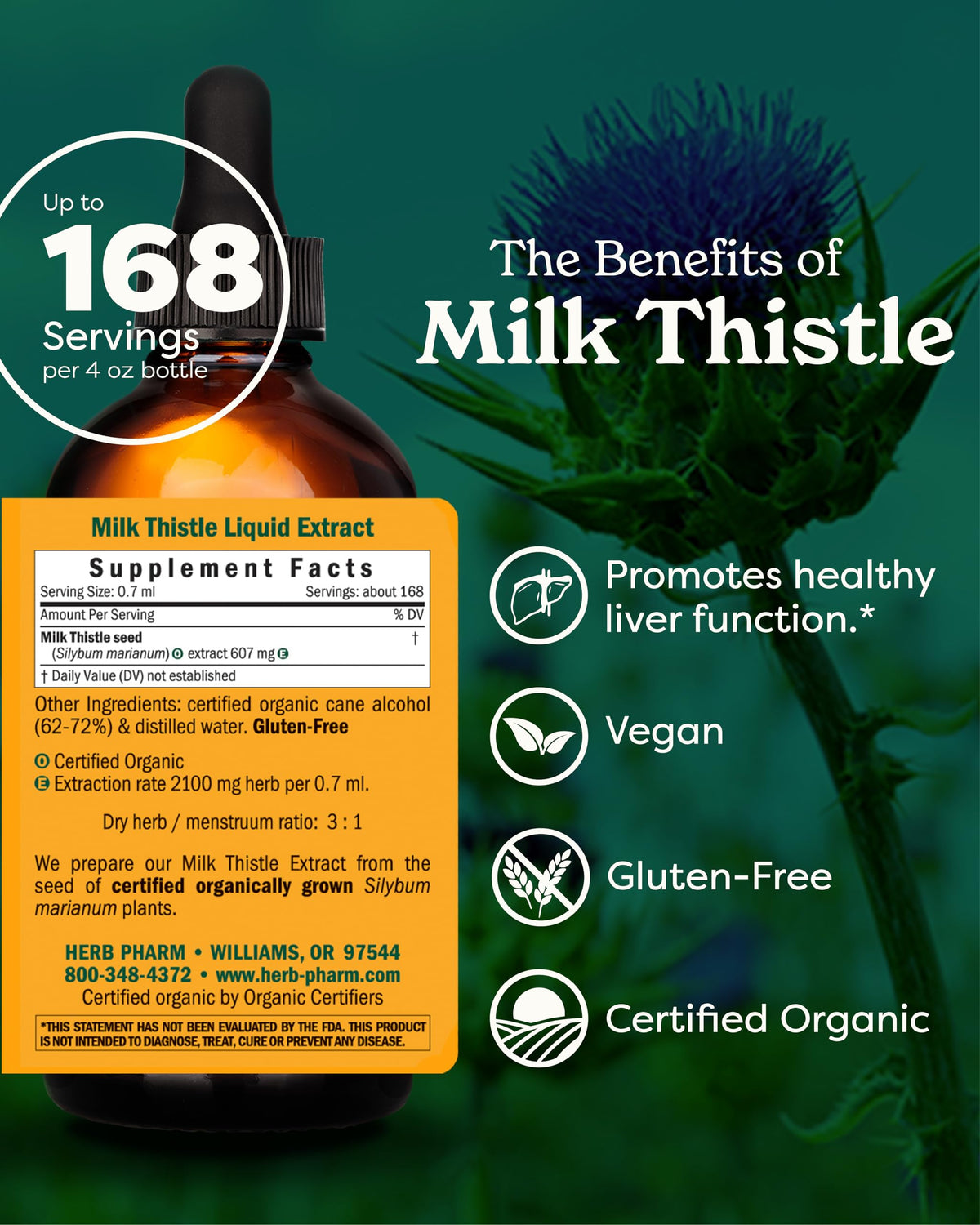 Herb Pharm Milk Thistle Liquid Extract 4 oz bottle back view