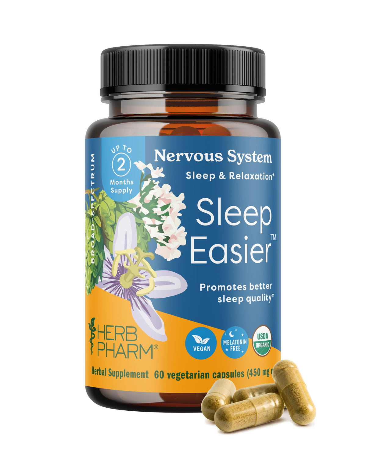 Herb Pharm Sleep Easier Capsules front view with 60 count