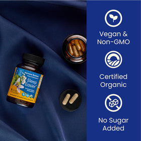 Herb Pharm Sleep Easier Capsules on a wooden table