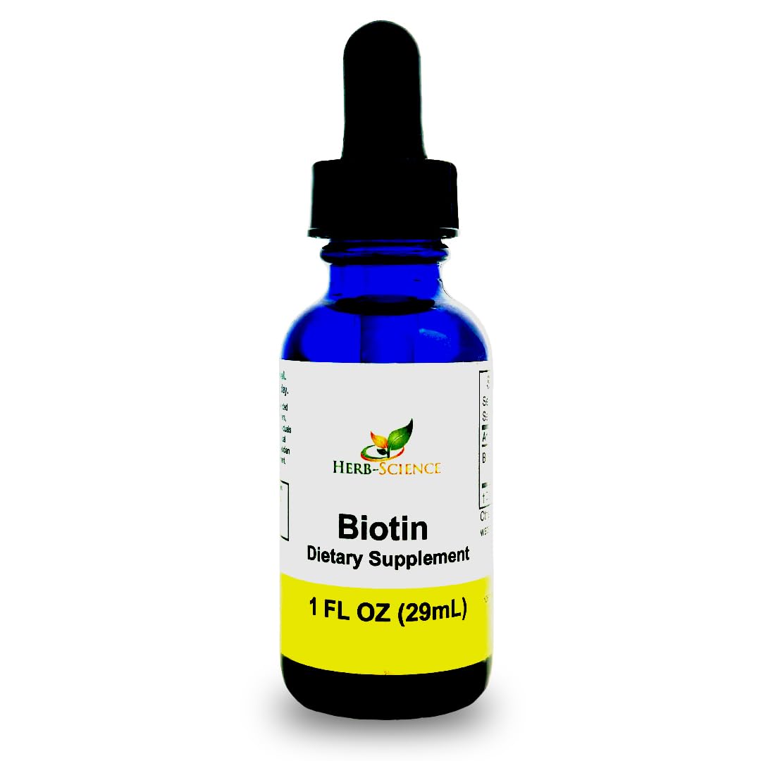 Herb-Science Liquid Biotin B7 1 oz blue cobalt glass bottle front view