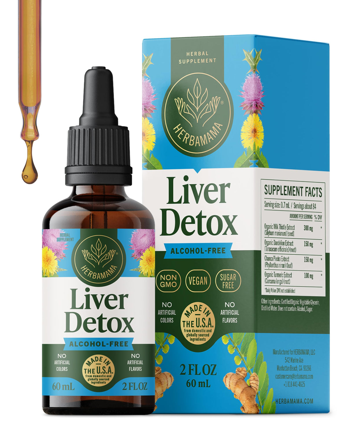 HERBAMAMA Liver Cleanse Liquid front view with dropper