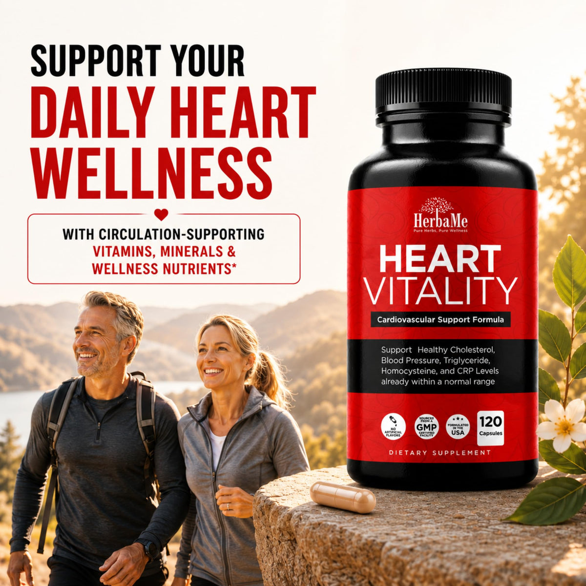 HerbaMe daily wellness Supplement side view showing capsule