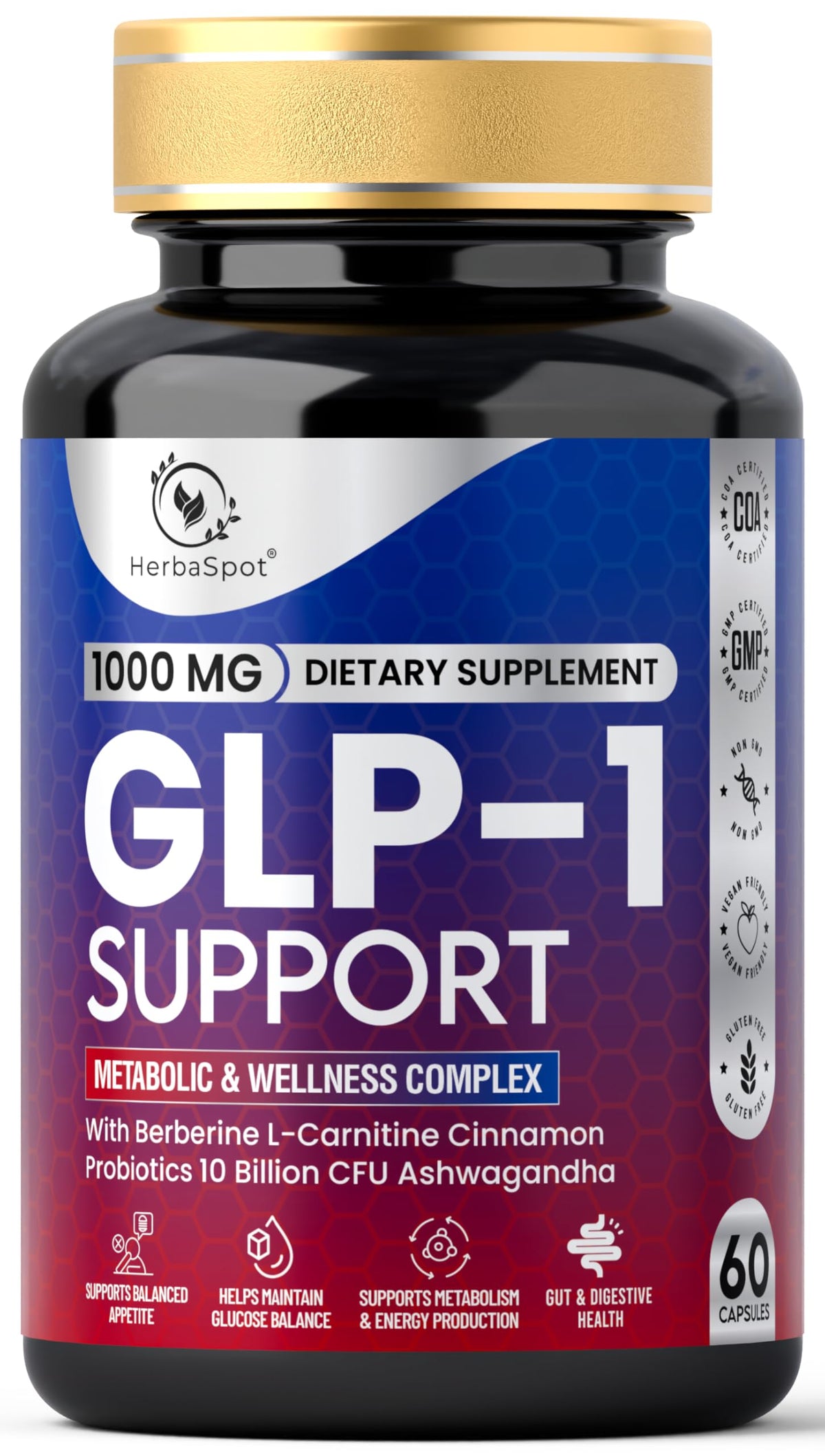 HerbaSpot 24-in-1 GLP-1 Supplement 1000 mg front view